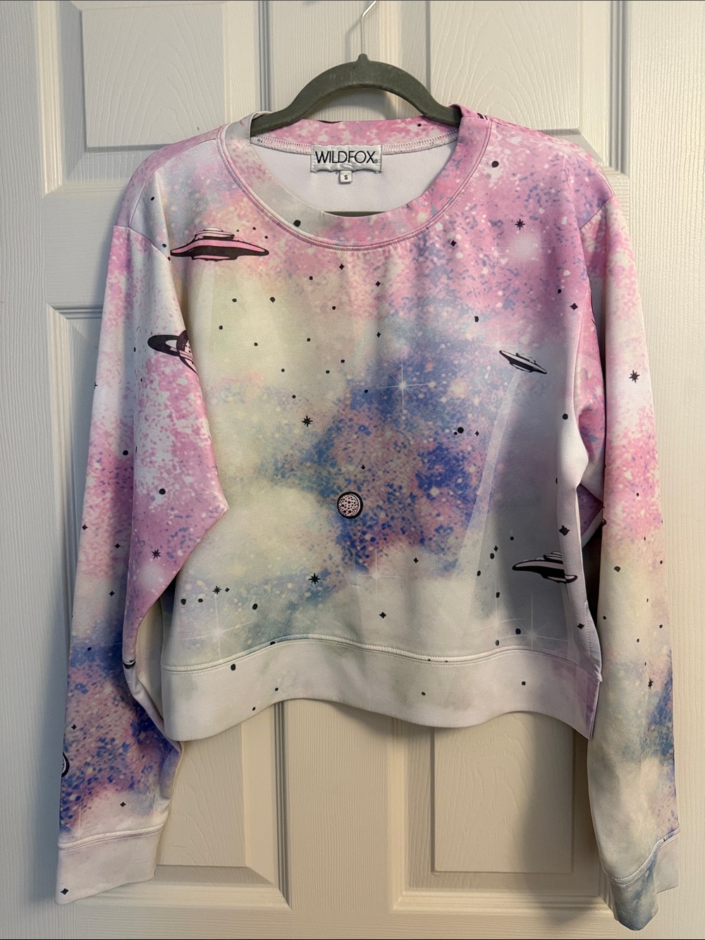 Rare- Wildfox Pastel Galaxy UFO Print Cropped Crewneck Sweatshirt
